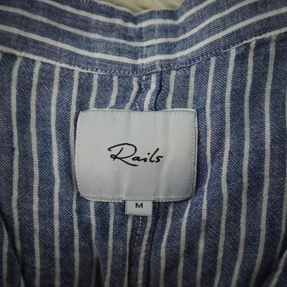 Rails Size Medium M Blue Sloane Terrenas Stripe Print Tie Button Tie Linen Top - Picture 4 of 7